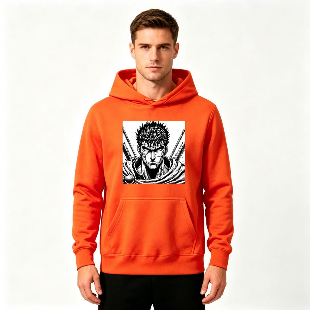 Men's Anime Warrior Print Pullover Hoodie Casual Long Sleeve Hooded Sweatshirt for Adults