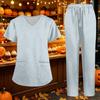 Women's V-Neck Short Sleeve Scrub Set with Pockets Gradient Tie Two Piece Caregiver Work Uniform