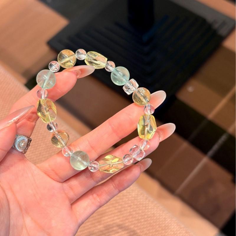 Natural Crystal Bracelet Green Fluorite Lemon Yellow Freeform Bead Women
