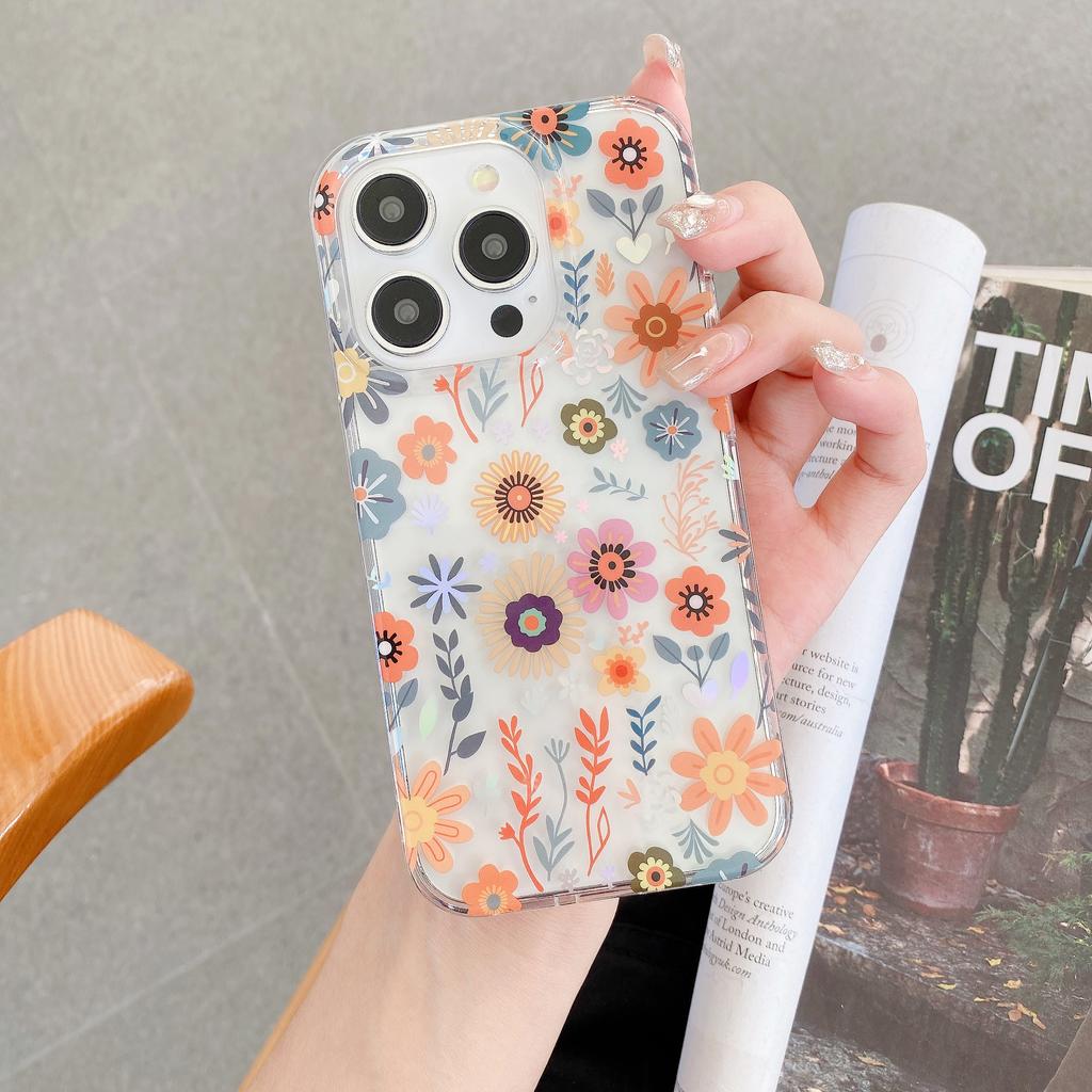Hot Clear Luxury Design Electroplate Laser Flower Shockproof Mobile Cell Phone Case for iPhone 17 16 15 14 Plus 13 12 11 Pro Max