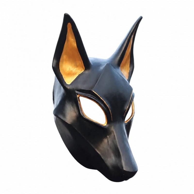 Gold Trim Fox Latex Full Face Mask Halloween Cosplay Party Horror Costume Prop