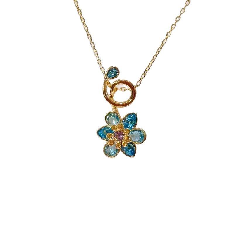 Shi Family Ldyllia Flower Pendant Necklace, Open Ring, and Elegant Colored Earring Set