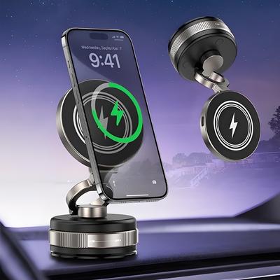 15W Metall Vakuum Saugmagnetische Kabellose Ladegerungshalterung 360° Drehbar Kompatibel mit Smartphones, für Auto Fitnessstudio Badezimmer Spiegel