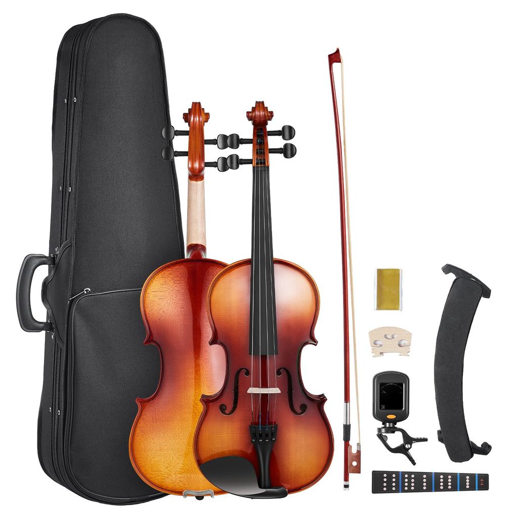 VEVOR Violin 4/4 355mm Full Size Fiddle Set Solidwood for Beginner Glossy Brown