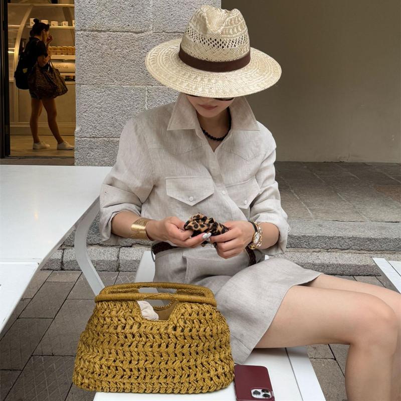 2025 Luxus Designer Spanischer Stil Natürliche Faser Clutch Tasche Damen Elegant Muschel Clip Tasche Gewebte Stroh Handtaschen Urlaubs Strandtasche