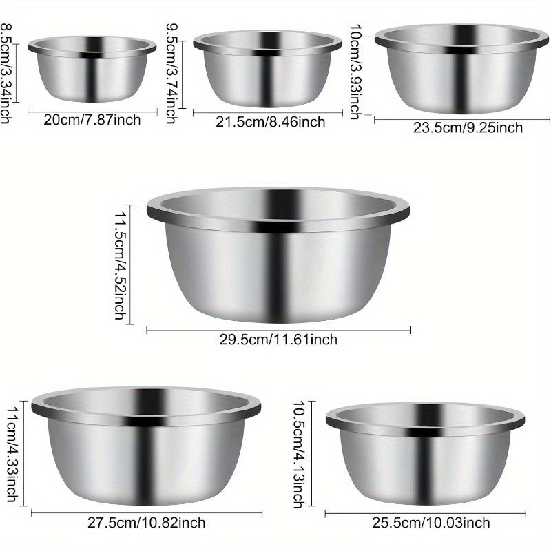 6pcs/set Stainless Steel Mixing Bowls Non Slip Nesting Whisking Bowls Set Kitchen Mixing Bowls for Salad Cooking Baking
