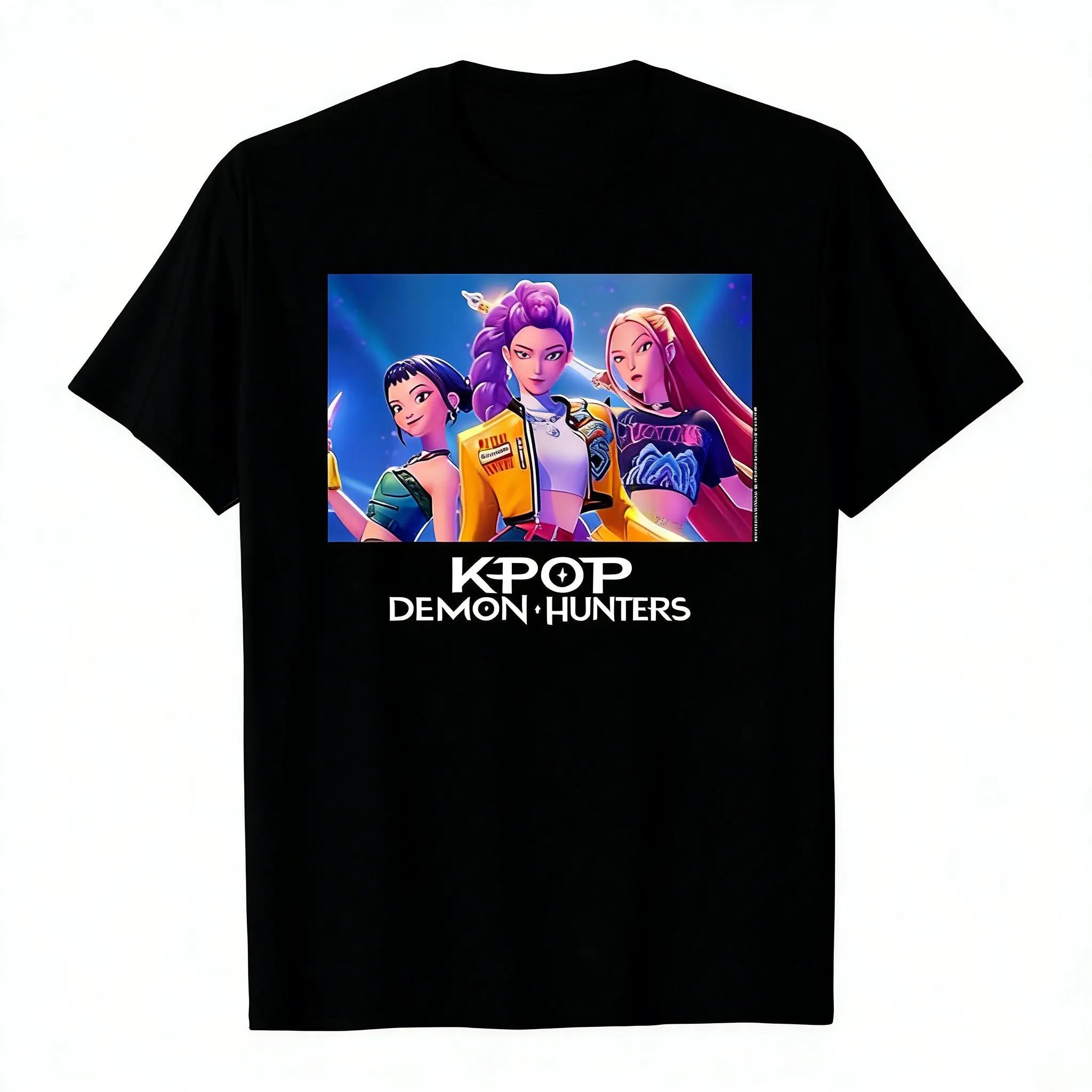 

Kpop Охотники на демонов Аниме Графическая футболка Женская Мужская Футболка с коротким рукавом 2026 Лето Уличная одежда Принт с корейской женской группой Модные Топы 4XL