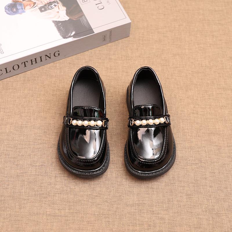 Girls British Style Soft Sole Casual Performance Kids Black Low Top Leather Shoes 21 чёрный