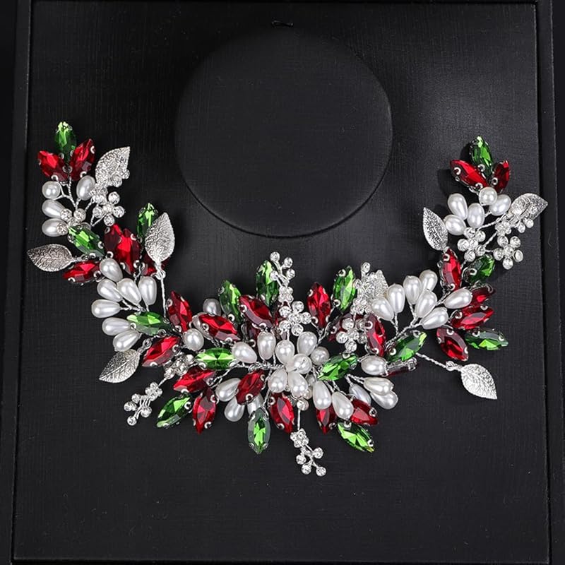 Boho Kristalle Silberblatt Haarband Hochzeit Braut Perlen Kopfschmuck Handgefertigte Haaraccessoires (Silber)