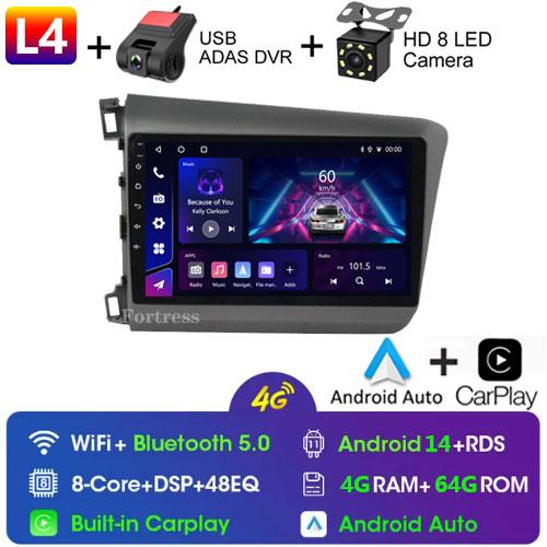 9" 2 Din Android 12 Car Radio for Honda Civic 2012 2013 2014 2015 Multimedia Player 2din Carplay Stereo GPS DVD Head Unit
