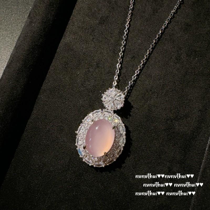Pink Chalcedony Buddha Pendant Necklace With Sunflower Zircon Charm Vintage Floral O-Chain Women