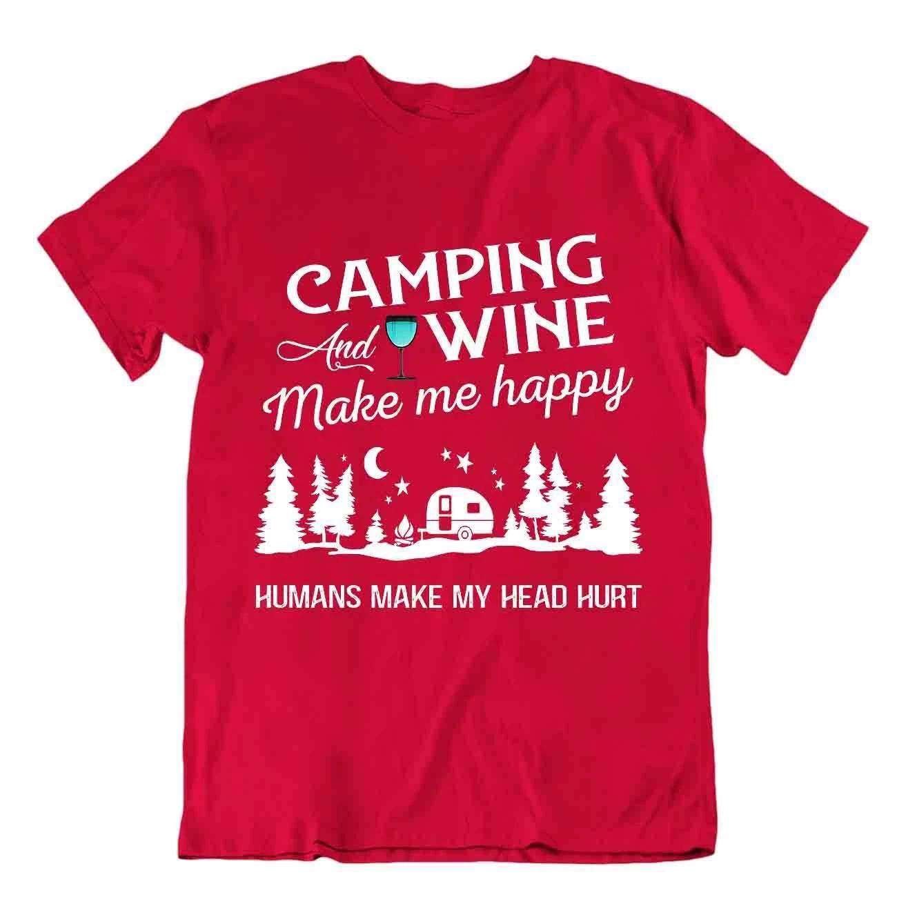 Camping Outside Trip T-Shirt Tee Cool Vintage Gift Cute Funny Outdoor Fresh Wine M