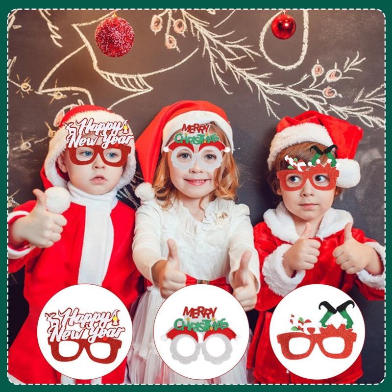 Happy New Year Glasses Frame Photo Props Snowman Xmas Santa Claus Tree Elk Party