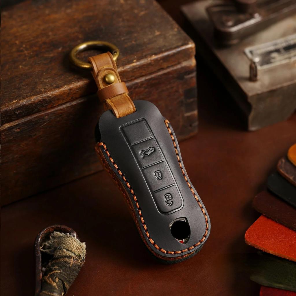 Fob Protector Car Key Case Cover Leather Keychain Holder Accessories for Porsche Cayenne 718 958 Panamera 911 Macan Keyring Bag