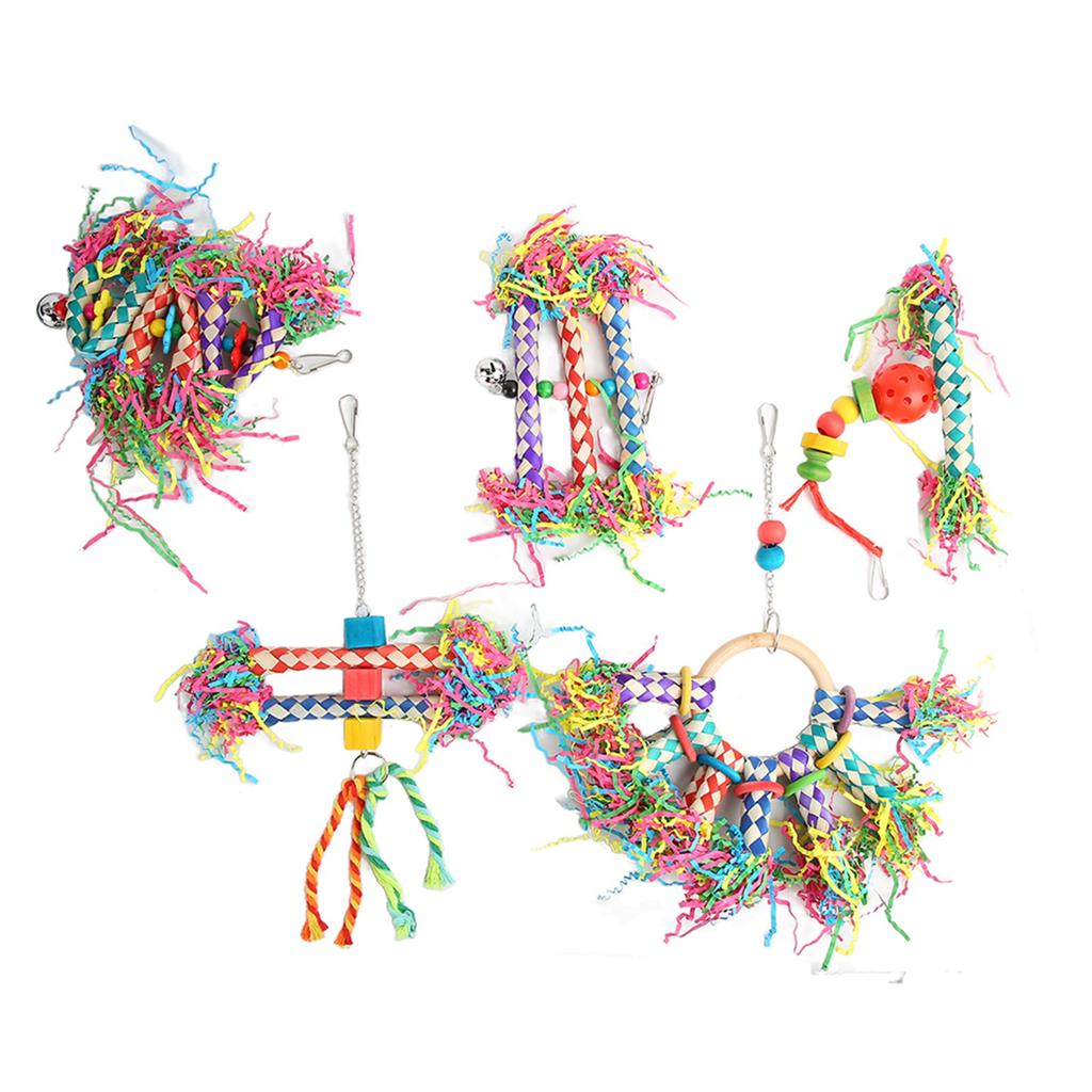 5Pcs Bird Shredding Toys Safe Colorful Bird Foraging Shredder Toy with Hook for Parrots Parakeets