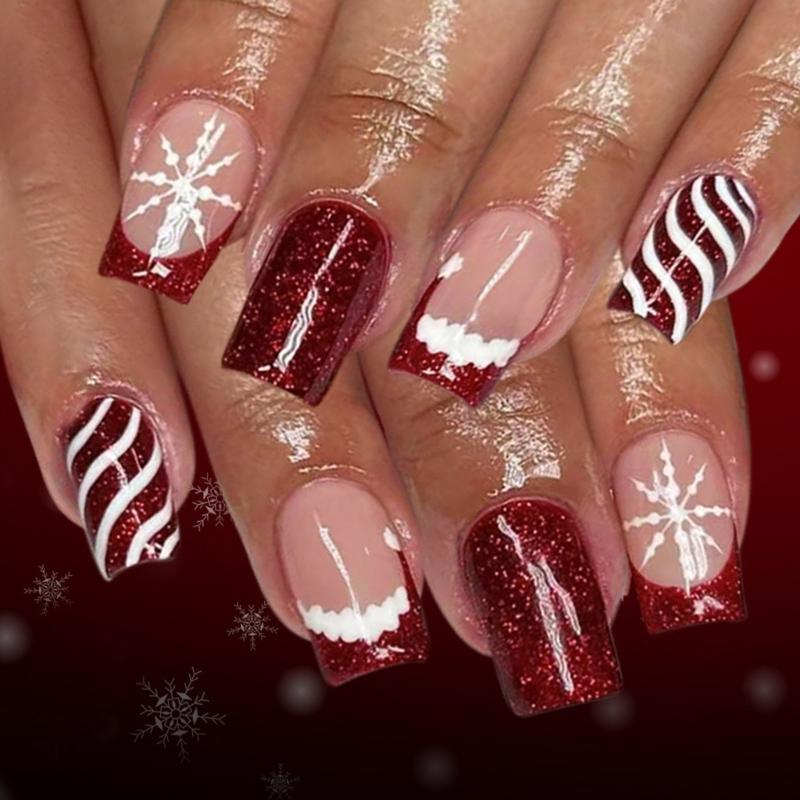 

Pack of 24 Festival Press On Nail Christmas Tree Pattern Holiday Nail Art Wear Gold Glitters Full Cover Fake Nail 1