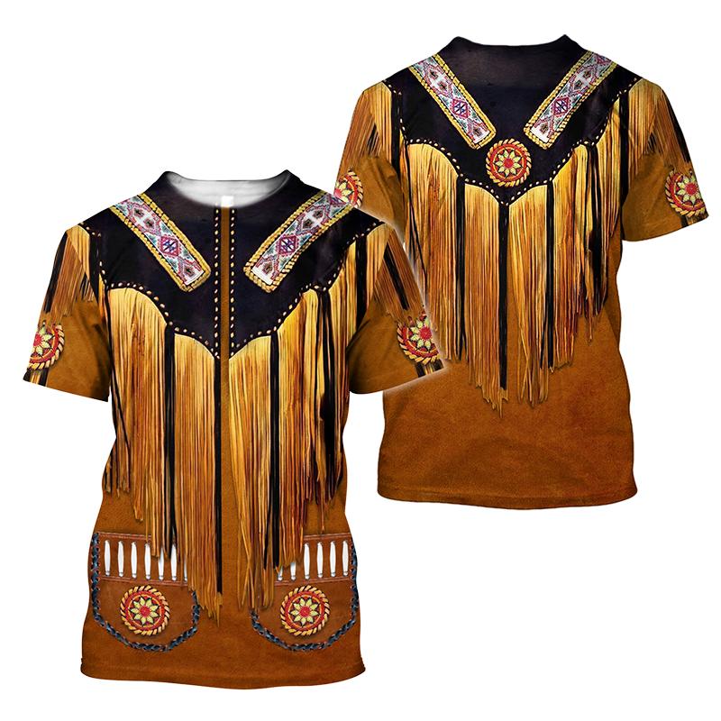 Top Oversized T-shirt Short Sleeved Crepe Casual Fashion 3D Printed Western Denim Graphic Men's T-shirt Summer