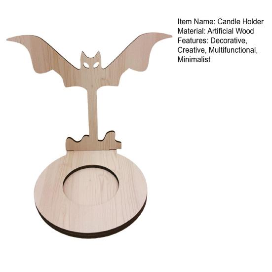 Halloween Candle Holder Wooden Holder, Silhouette Ghost/Bat/Scarecrow/Bat Bat Shadow Casting Tealight for Home Table Fireplace Decor Black Cat Base