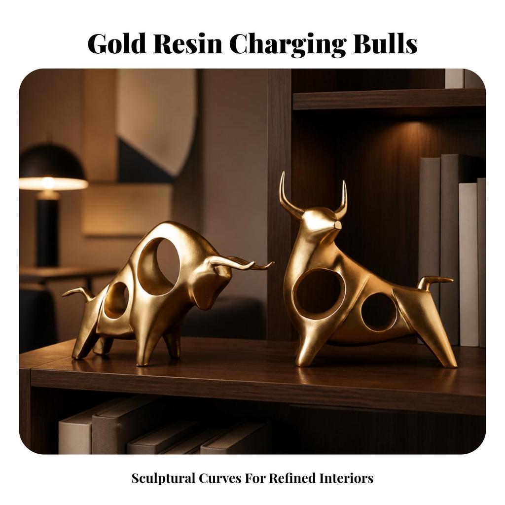 2 Pieces Figurine Decorative Injection Molded Resin Bull Figure Modern