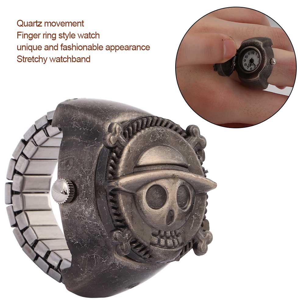 Finger Ring Watch Flip Up Cover Finger Quartz Ring Watch for Unisex Students(Black )