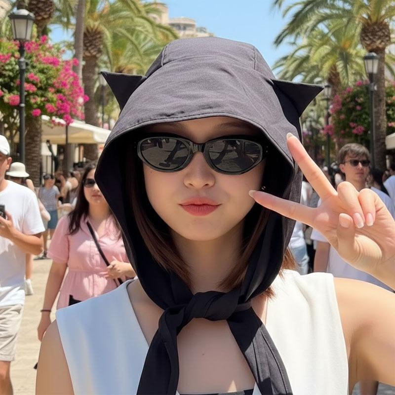 1-10PCS Summer Women Quick Dry Sun Visor Hat Devil Horns Strap Cat Ear Design UV Protection Adjustable for Beach Hiking Travel