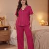 Women Loose Solid Color Short Sleeve Two Piece Bow Pajama Set Casual Summer Loungewear