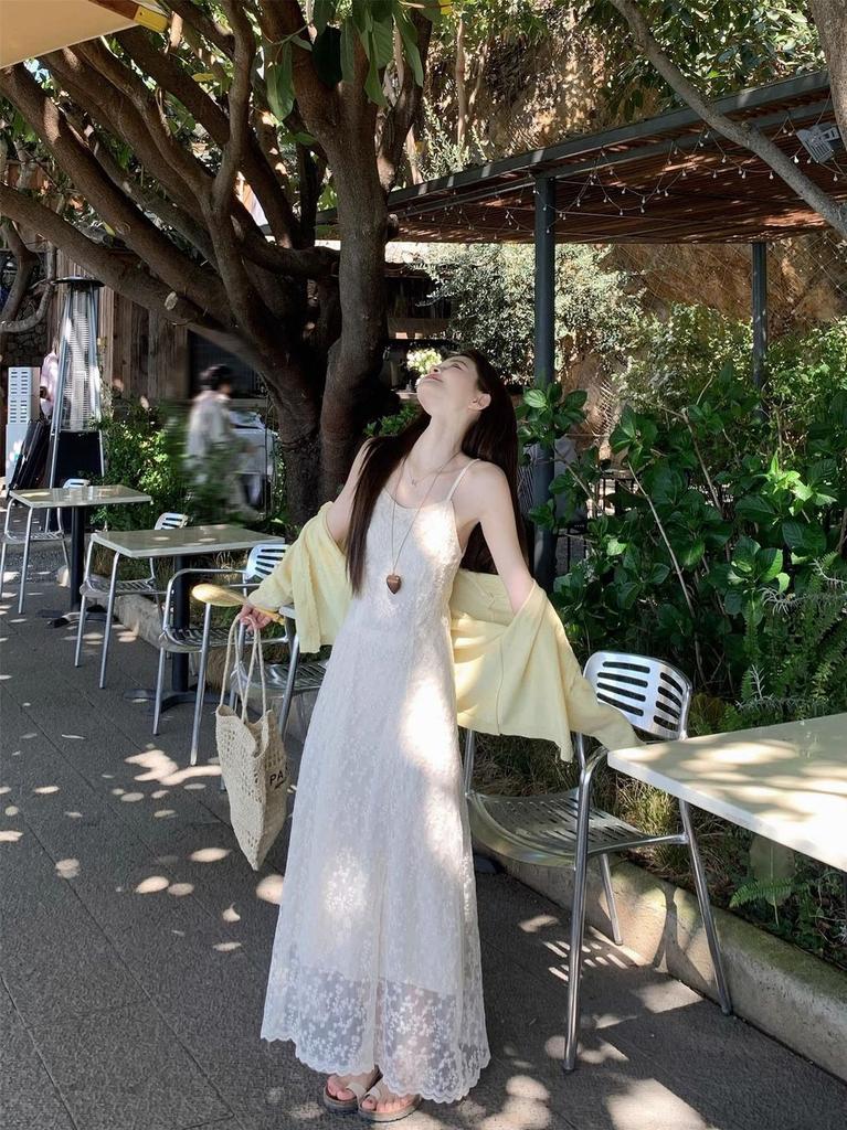 Summer Beach Vacation Maxi Dress With Lace Trim For Women