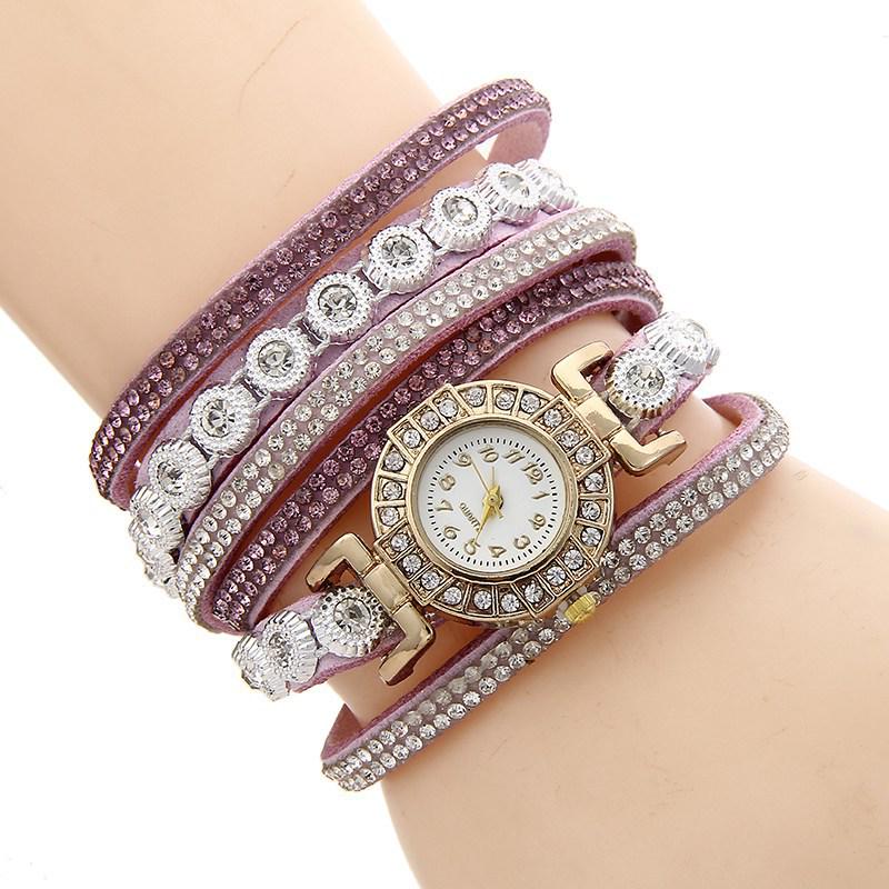 Damen Mode Wickelarmbanduhr - Diamantbesetzte Quarz-Armbanduhr