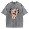Retro Gewaschenes Baumwoll-T-Shirt Musik Katze Vintage Top Tee Lässige Streetwear Herren Damen Unisex T-Shirt