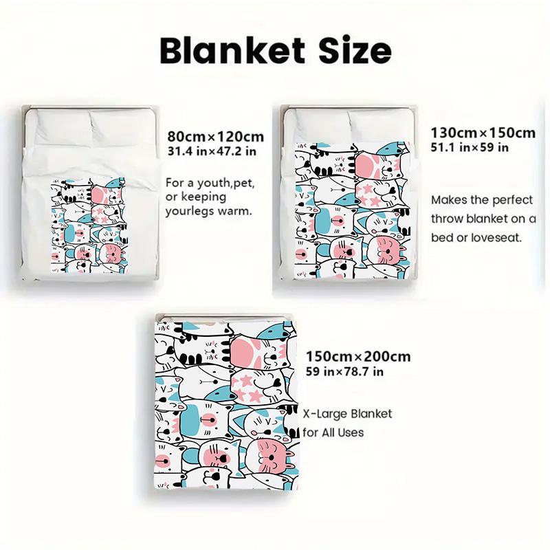 Cozy Cute Cartoon Cat & Animal Print 2D Flat Pattern Flannel Blanket High Quality All Seasons Warmth and Comfort Perfect for Christmas Gifts.