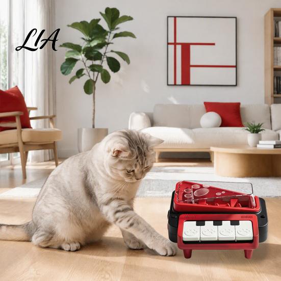 Automatic Cat Treat Toy Dog Piano Feeder, Interactive Dispenser Toy, Non-slip Base Feeder with Sound Educational Pet Effects, Transparent Food Storage