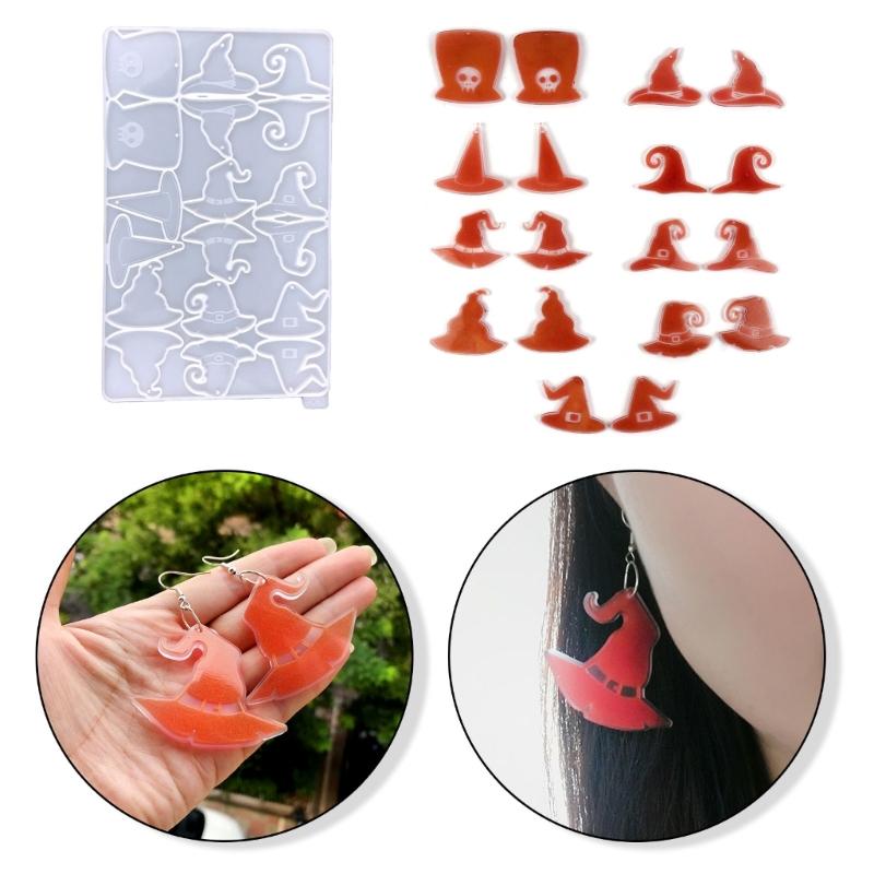 Halloween Geometric Witch Hat Earring Epoxy Resin Silicone Mold Luggage Bag Tags Casting Molds with Hole for DIY Crafts