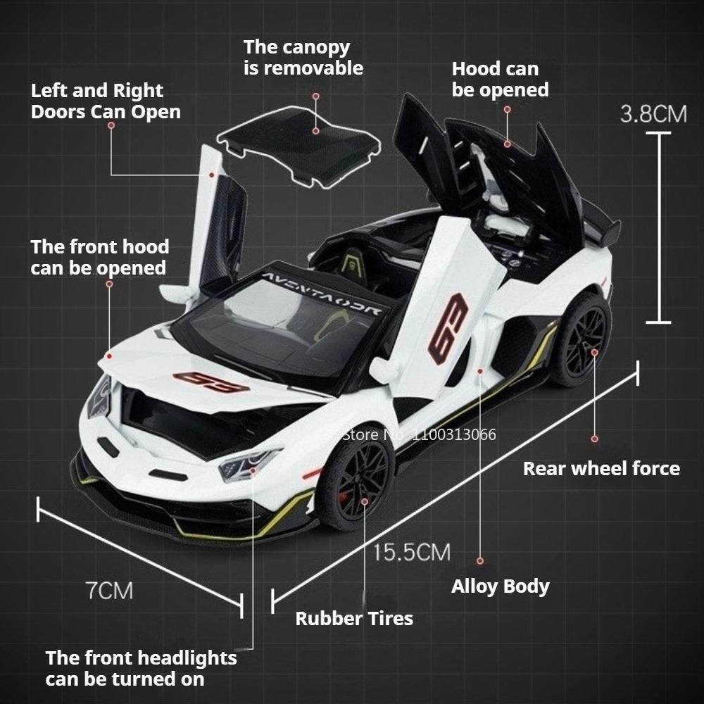 1:32 Scale Lambor Revuelto SVJ63 Toy Cars Models Wheel Pull Back Miniature Supercar Simulated Interior Vehicle Interactive Toys