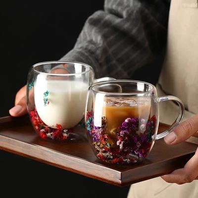 Tasse en verre à double paroi avec poignée, résistante à la chaleur, pour thé, café, expresso, lait, cadeau créatif, 1/2/4 pièces