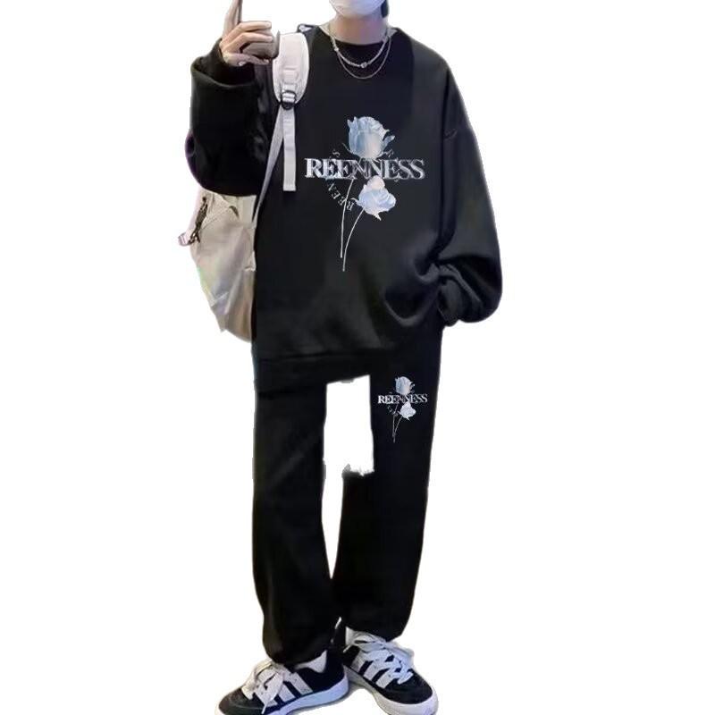 Harajuku Sporty Men's Fashion Set: Trendy Loose Hoodie & Pants Two-Piece