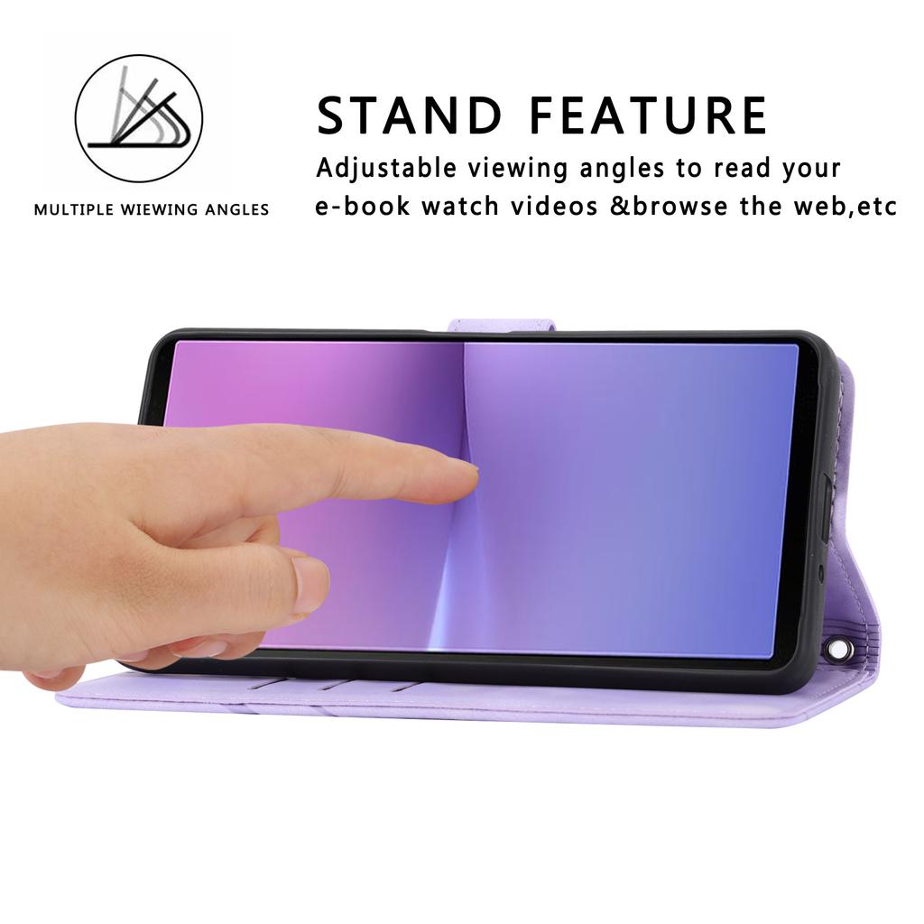 For Sony Xperia 5 IV 5G Case Imprinted Line Leather Phone Cover with Handy Strap