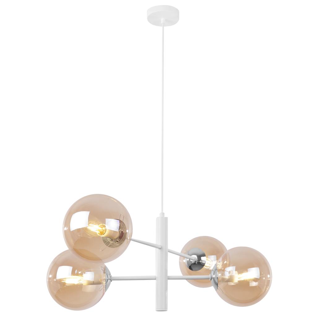 Vicenza Hanging Lamp White-Chrome 4-Flat Honey Lampshade E14