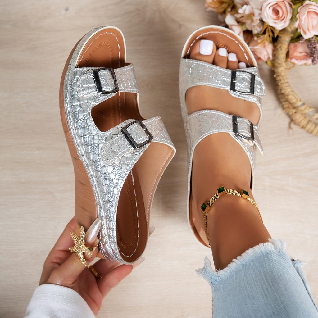 Fashion Women Slippers 2025 Summer Shoes Comfort Double Buckle Wedge Sandals Plus Size Platform Casual Slippers Women Slides Women