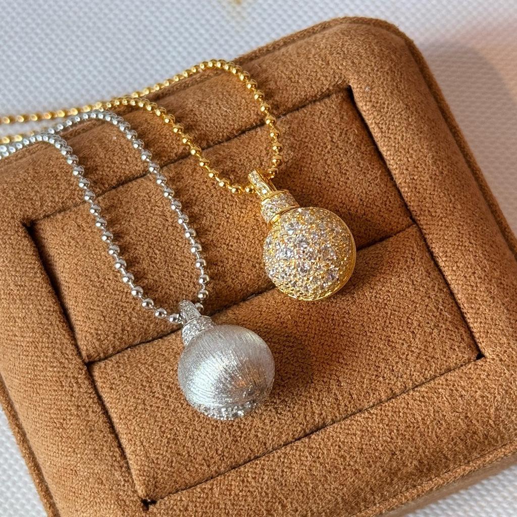 New Vintage 100% Pure 925 Sterling Silver Pendant Aaa Zircconia Frosted Round Ball Necklaces For Women Luxury Wedding Jewelry