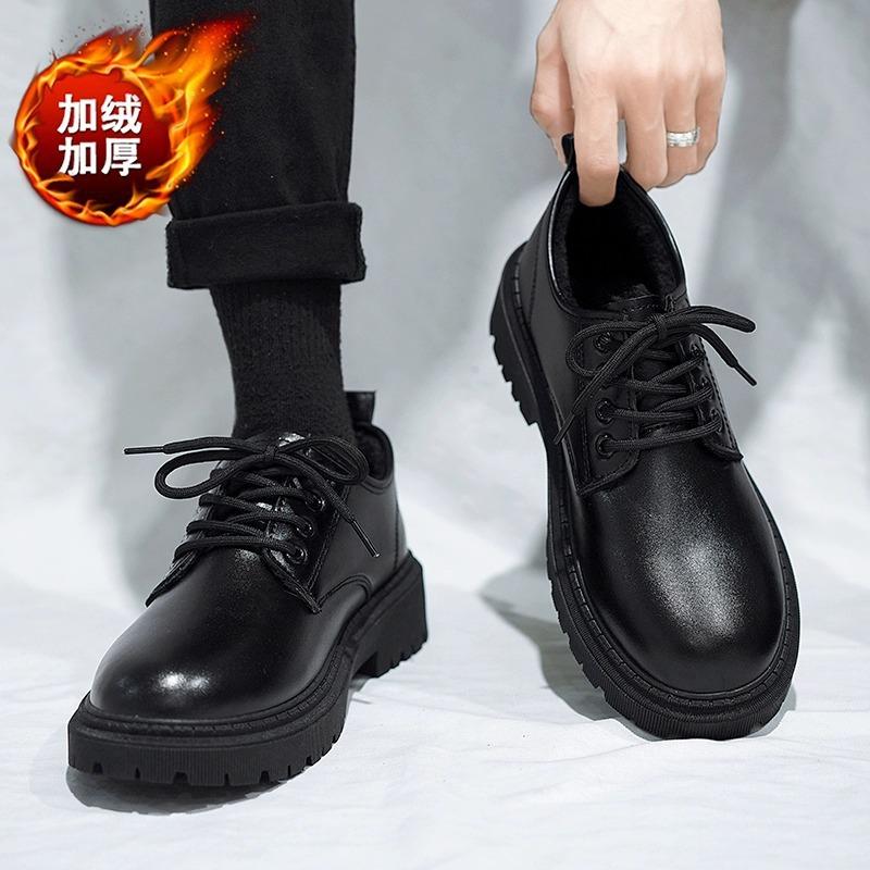 

Men s shoes winter new velvet thickened warm men s leather shoes British business casual leather shoes boys small leather shoes 38
