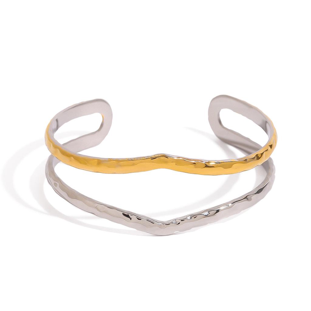 Yori Edelstahl Metall Unregelmäßig Offen Verstellbar Manschettenarmband Armreif Schmuck Zubehör Echtes Gold PVD Beschichtet für Damen