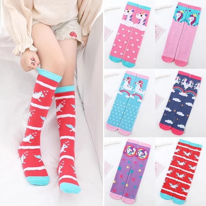 Primavera otoño niñas algodón tobillo corto calcetines encantadores arcoíris multicolor niños niños Calcetines hasta la rodilla bebé infantil Calcetines por encima de la rodilla