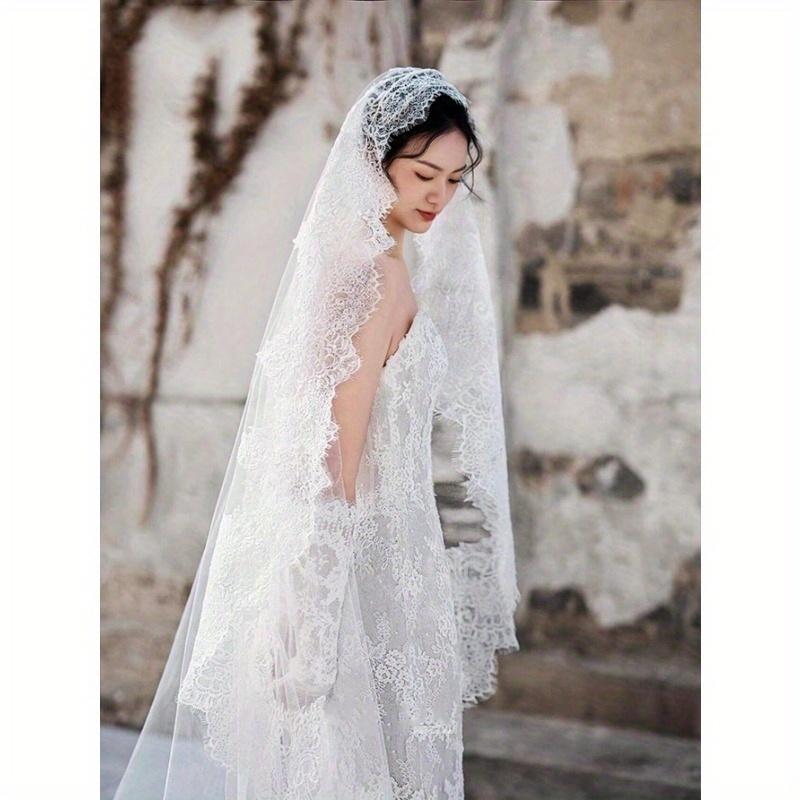 1pc Romantic, Lightweight 3 Meters Lace Trim Bridal Wedding Veil, Elegant for Outdoor, Lawn, Church Wedding Photography
