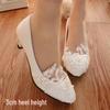 Zapatos de Boda de Encaje Blanco Plano - Talla Grande, Zapatos para Dama de Honor y Novia, Boca Baja, Zapatos Planos de PU para Mujer