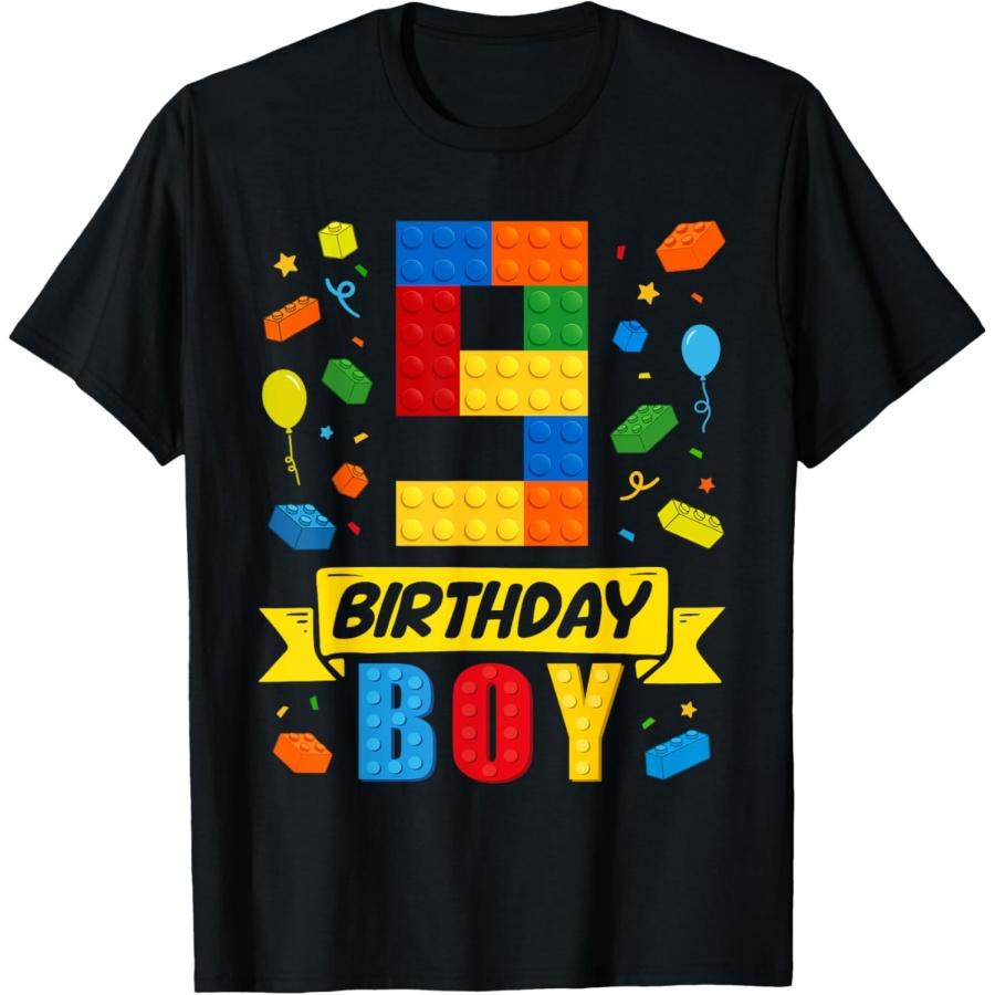 

9 Year Old Birthday Boy 9th Birthday Party Building Blocks T-Shirt XXXXXL чорний