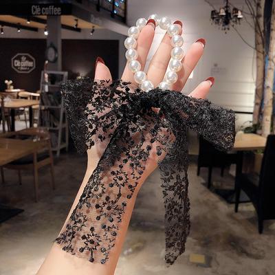 Korean Women Girls Lace Imitation Pearls Hair Ties Hair Ropes Rubber Band Elegant Bow Knot Ribbon Fashion Ins Hair Accessories