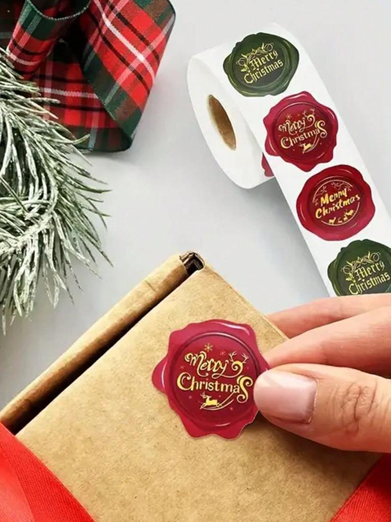 500 Sheets/roll of Merry Christmas Stickers, Label Stickers, Suitable for Homemade Gift Baking Packaging Envelopes.