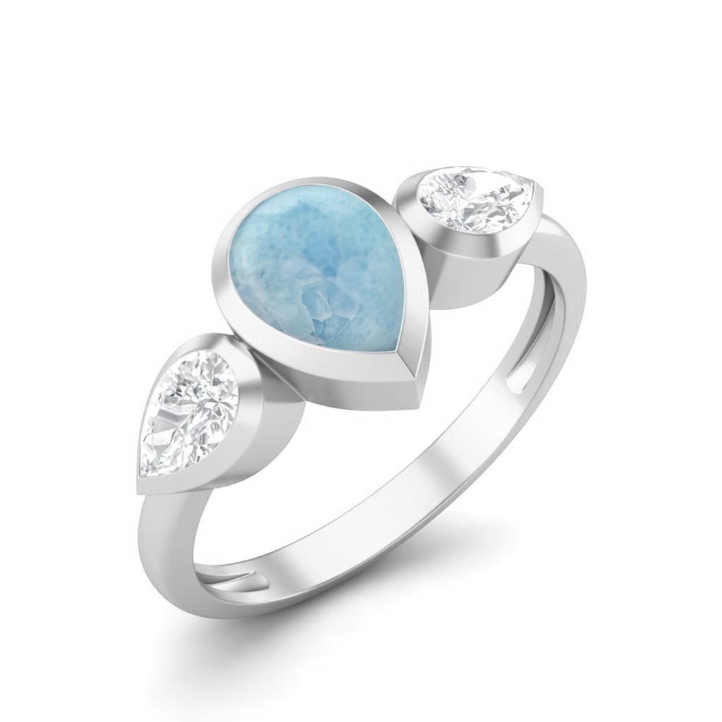 Pear shape  Larimar Gemstone 925 Sterling Silver Ring
