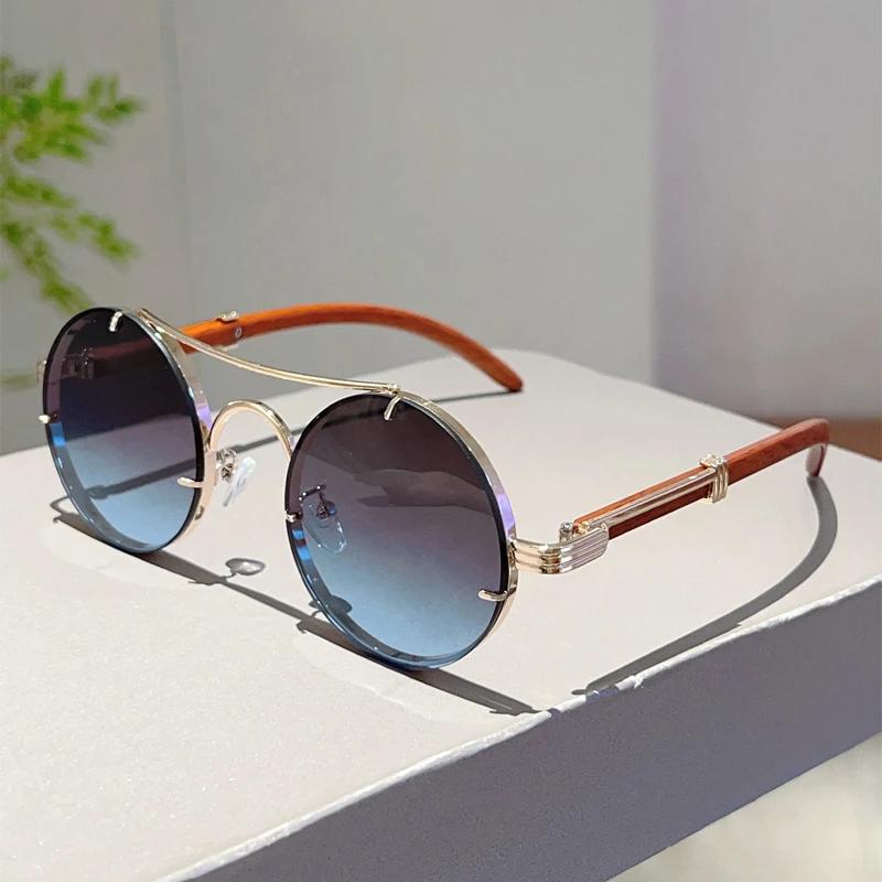 Vintage Round Sunglasses Men New Fashion Retro Double Bridge Casual Shades Women Luxury Gradient Multi-color Sun Glasses