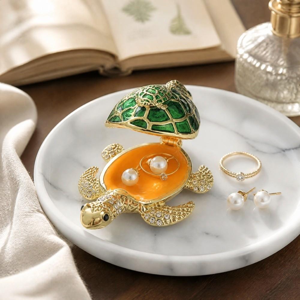 Enamel Craft Turtle Trinket Box Hinged Lid Turtle Hinged Jewelry Boxes For Earrings